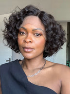 Elle Vane Trendy Short Cut Curly Minimalist Glueless Side Part Wig 100% Human Hair