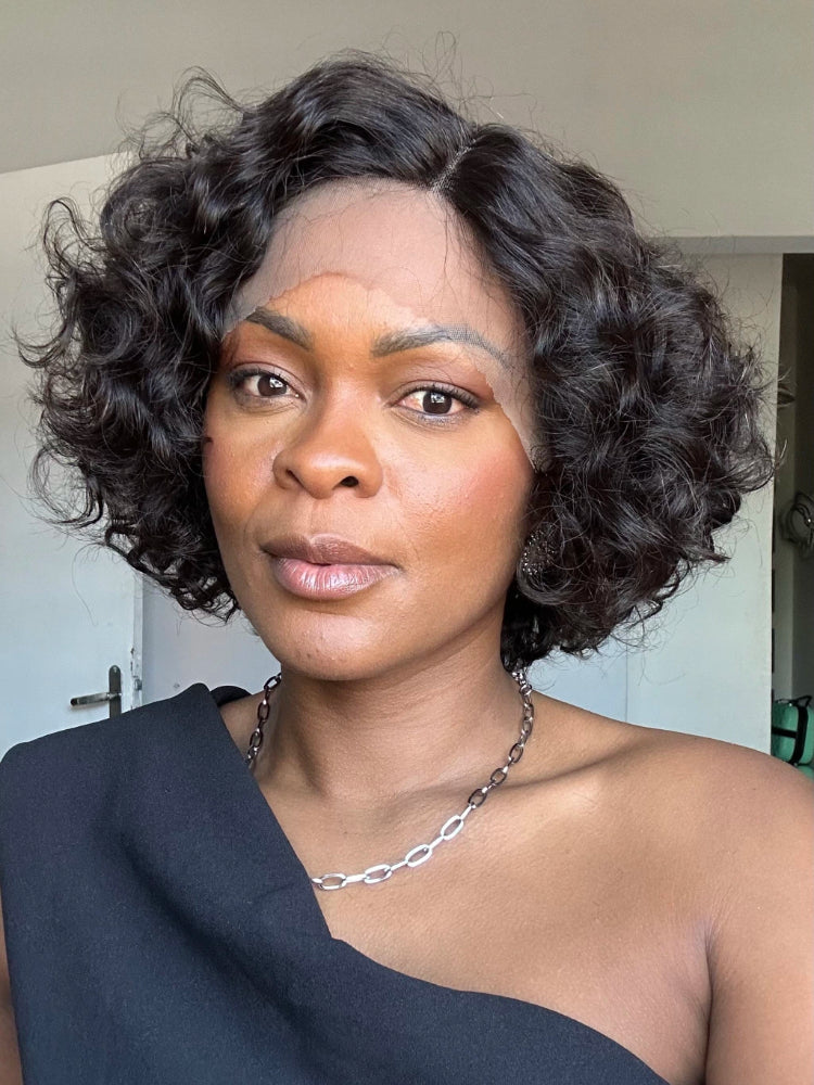 Elle Vane Trendy Short Cut Curly Minimalist Glueless Side Part Wig 100% Human Hair
