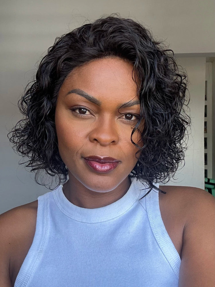 Elle Vane Trendy Short Cut Curly Minimalist Glueless Side Part Wig 100% Human Hair