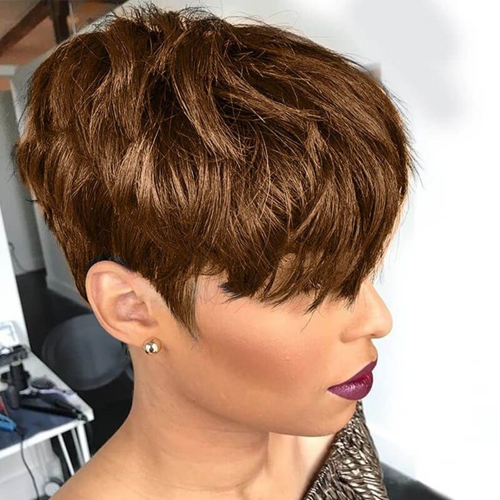 Layered Pixie Cut Bob Wig With Bangs 180% Density Glueless Human Hair
