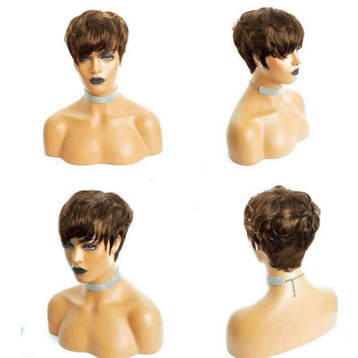 Layered Pixie Cut Bob Wig With Bangs 180% Density Glueless Human Hair