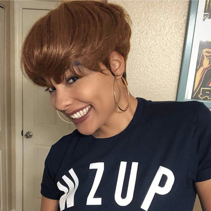 Layered Pixie Cut Bob Wig With Bangs 180% Density Glueless Human Hair