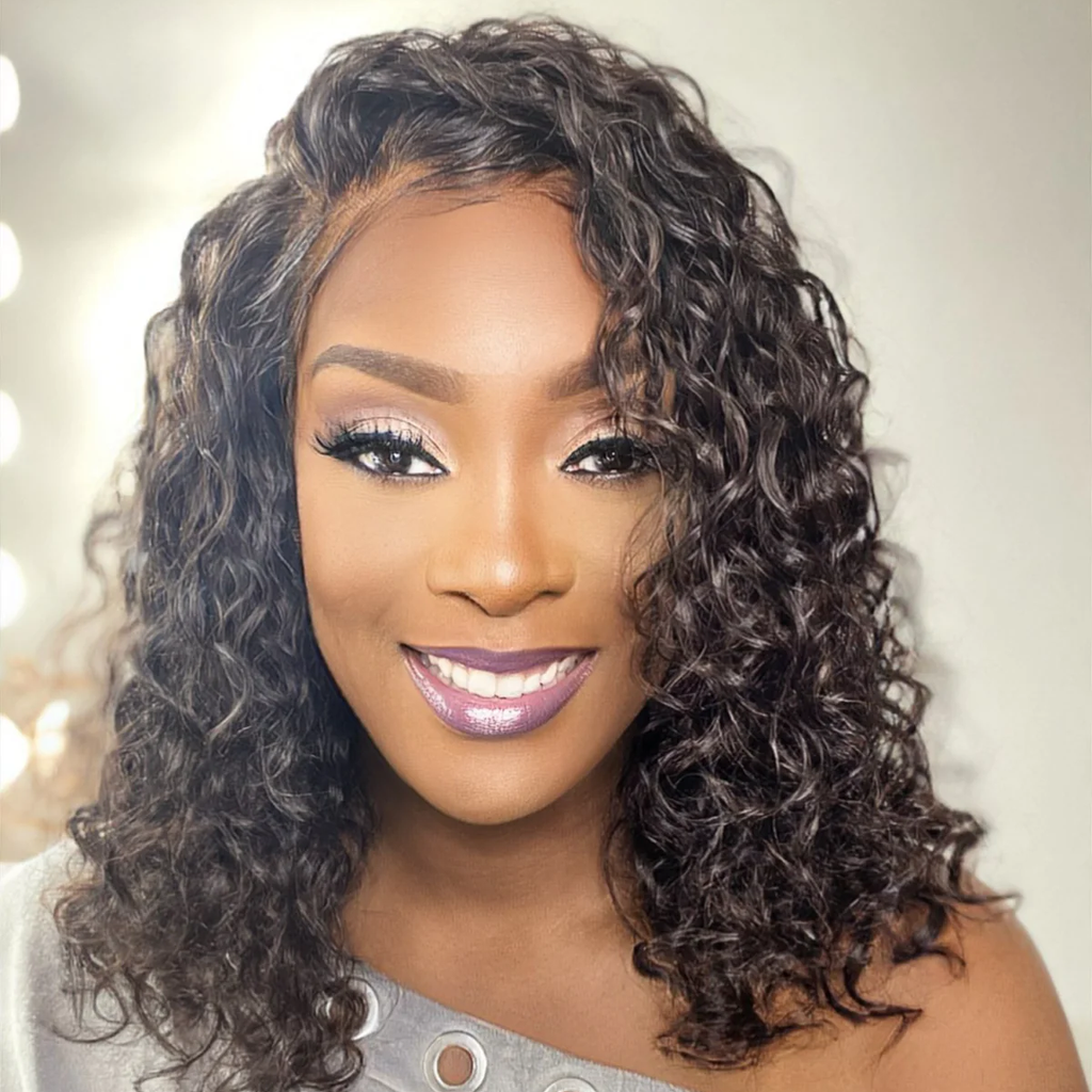 Loose Curly Bob Wig 180% Density Cambodian Human Hair 5x5 Lace Closure