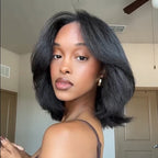 Kinky Straight Layered Blowout Bob Wig 180% Density Human Hair 5x5 & 13x4 Lace Wig