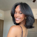 Kinky Straight Layered Blowout Bob Wig 180% Density Human Hair 5x5 & 13x4 Lace Wig