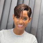 Full Lace Pixie Cut Wig Dark Brown Side Swept Bangs 180% Density Human Hair