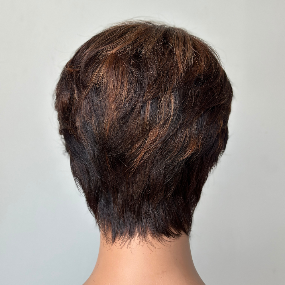Brown Highlight Pixie Cut Wig with Bang