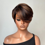 Brown Highlight Pixie Cut Wig with Bang