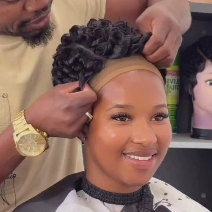 Elle Vane Short Pixie Finger Wave Lace Frontal Wig Human Hair Wig