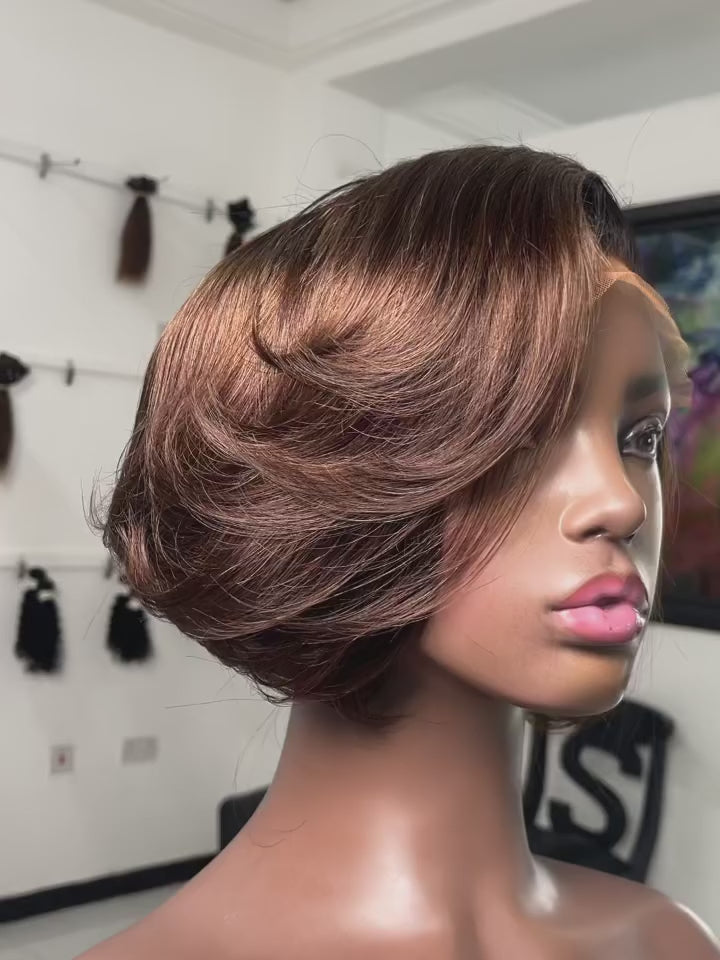 Elle Vane Glueless Short Straight Bob With Side Bangs 5x5 Lace Closure Wig