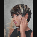 Elle Vane Put On & Go Glueless Gold Highlight Short Pixie Cut Wig with Bangs Human Hair Wig