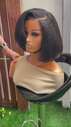 Put on & Go Glueless Kinky Straight 4C Kinky Edges Pre Cut HD Lace Short Bob Wig Human Hair Wig