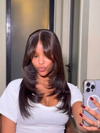 Elle Vane Glueless Black Layered Cutting Bangs 5x5 Lace Wig