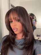 Elle Vane Glueless Black Layered Cutting Bangs 5x5 Lace Wig