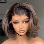 Elle Vane Gradient Brown and Gray Mixed Color Side Parting Lace Wig