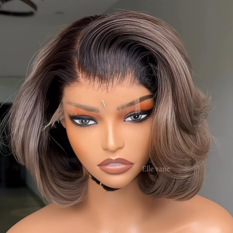 Elle Vane Gradient Brown and Gray Mixed Color Side Parting Lace Wig