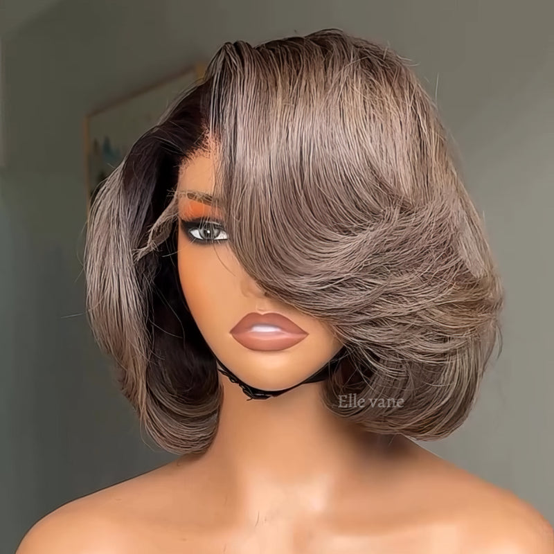 Elle Vane Gradient Brown and Gray Mixed Color Side Parting Lace Wig