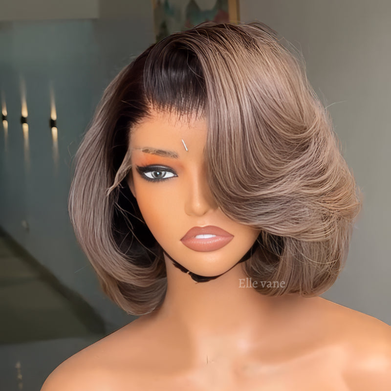 Elle Vane Gradient Brown and Gray Mixed Color Side Parting Lace Wig