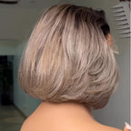 Elle Vane Gradient Brown and Gray Mixed Color Side Parting Lace Wig