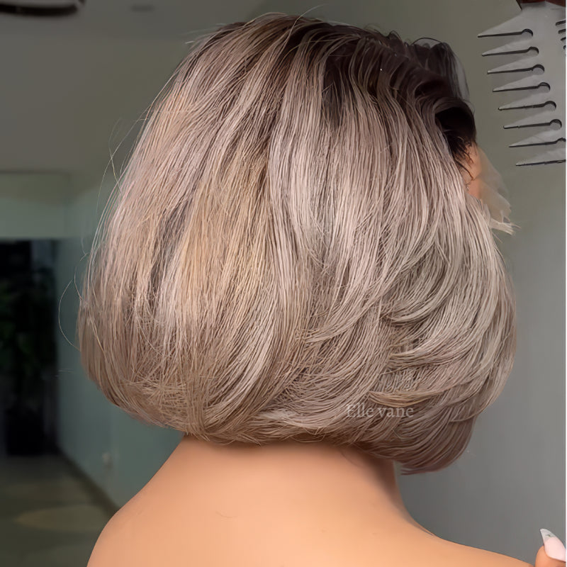 Elle Vane Gradient Brown and Gray Mixed Color Side Parting Lace Wig
