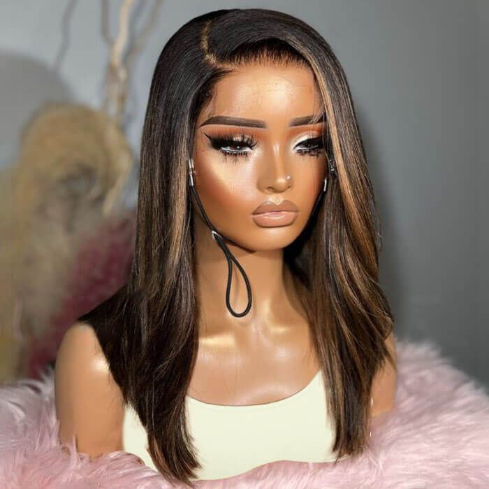 Brown Highlight Straight Side Part Glueless 5x5 Wig