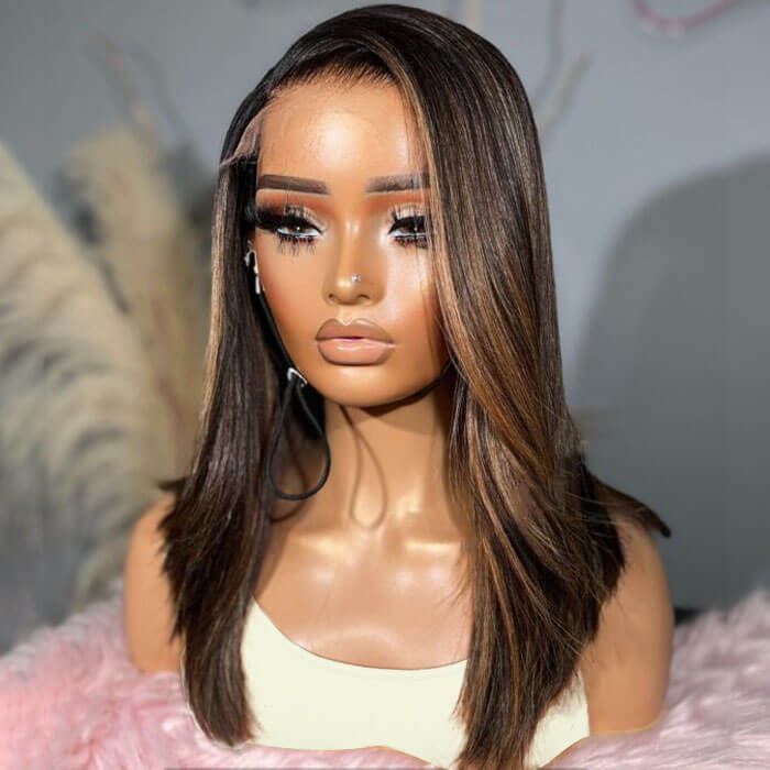 Brown Highlight Straight Side Part Glueless 5x5 Wig