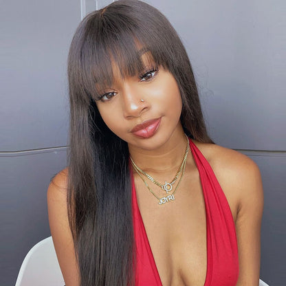 Wear & Go Glueless Straight Wig With Bangs Human Hair