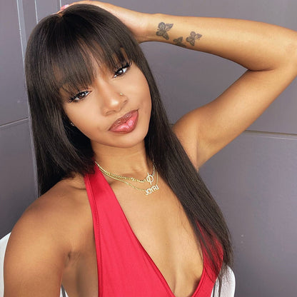 Wear & Go Glueless Straight Wig With Bangs Human Hair