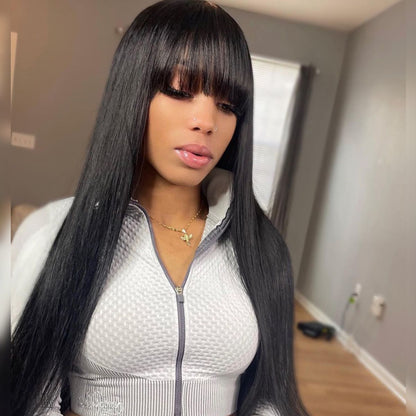 Wear & Go Glueless Straight Wig With Bangs Human Hair