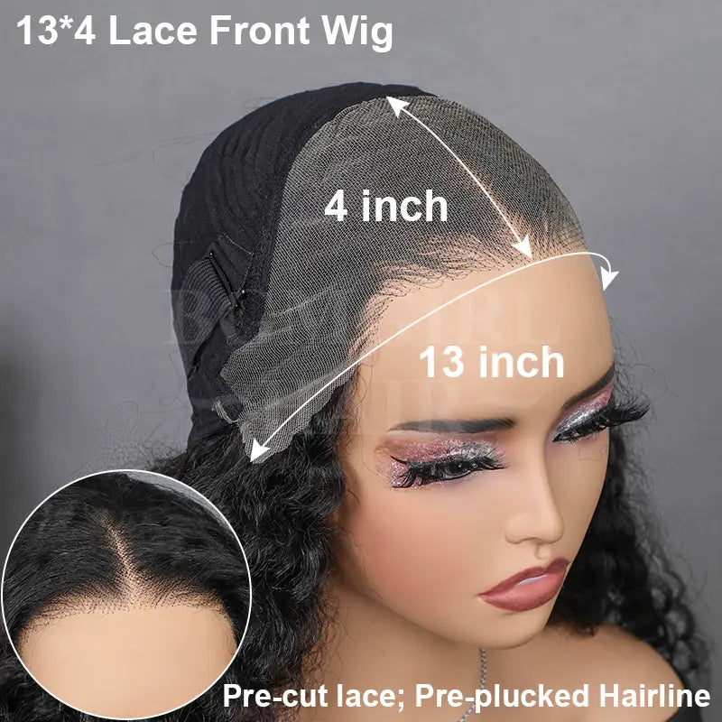 Deep Wave Wig Natural Black 13x4 lace Front 180% Density Wig