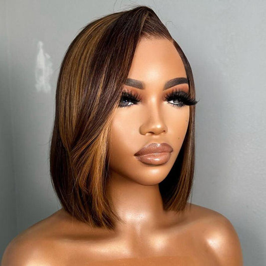 Blonde Highlight Straight Short Bob Wig 5x5 Lace Closure Wig