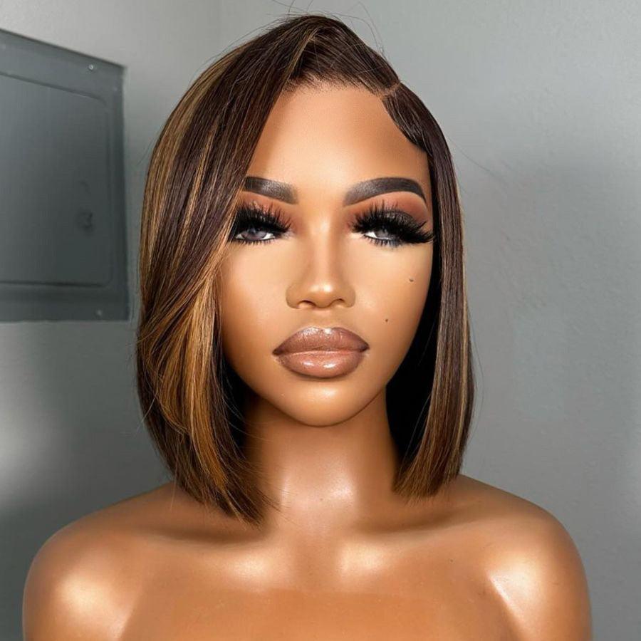 Blonde Highlight Straight Short Bob Wig 5x5 Lace Closure Wig