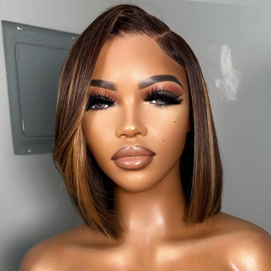 Blonde Highlight Straight Short Bob Wig 5x5 Lace Closure Wig